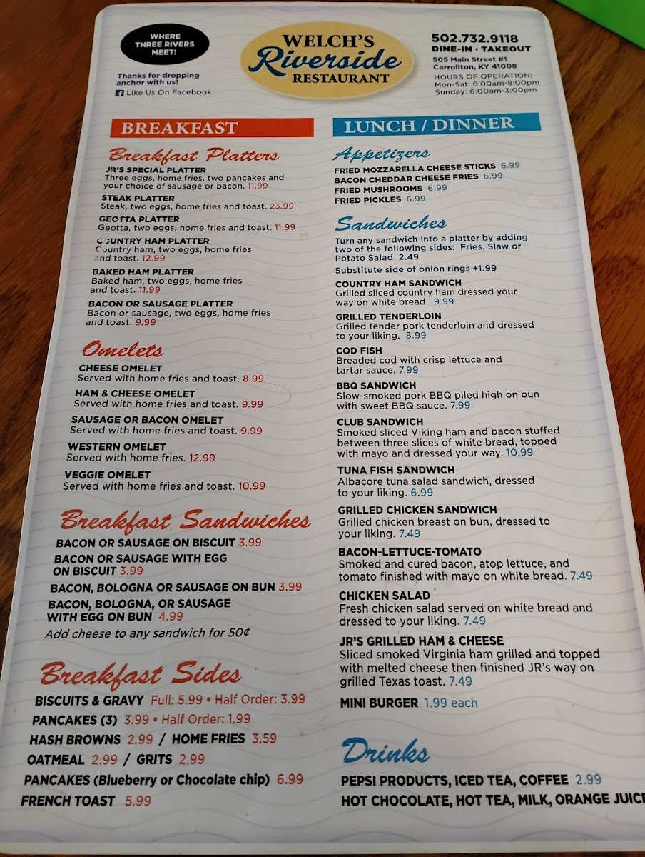 Welch's Riverside Restaurant Menu - Image 1